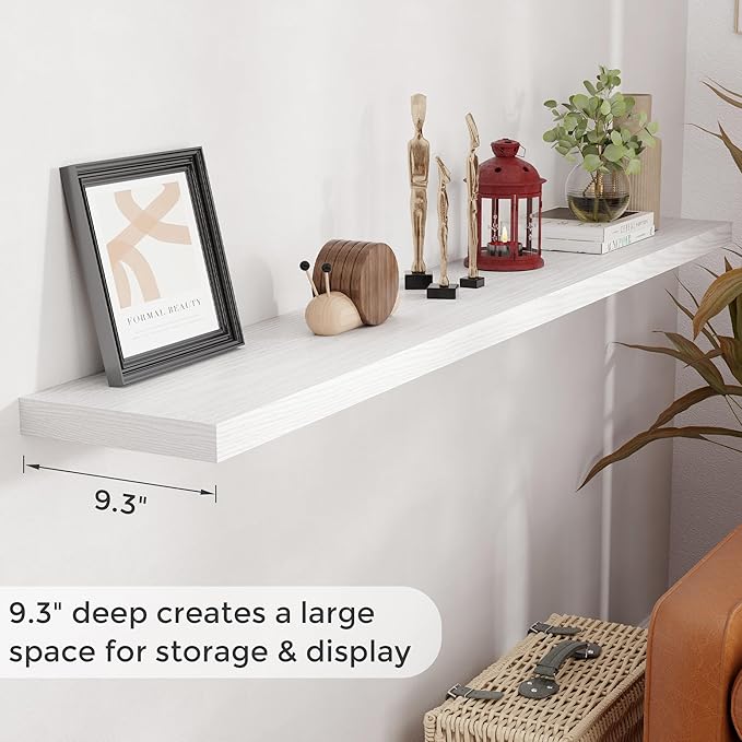 72 Inch Floating Shelves White, 72 x 9 Rustic Wooden Fireplace Mantel, 9 Inch Floating Shelf for Wall, Farmhouse Wall Shelves for Home Storage & Display-CasaMuseHome