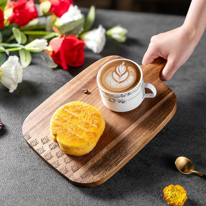 Acacia Wood Cutting Board - Wooden Kitchen Cutting Board for Meat, Cheese, Bread,Vegetables &Fruits- Charcuterie Board Cheese Serving Board with Handle,12" x 7”-CasaMuseHome