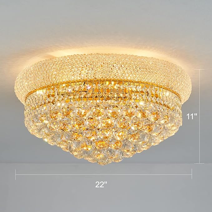 9-Light Crystal Flush Mount Chandelier Ceiling Light Fixture for Living Room Dining Room Bedroom Foyer Entryway Hallway Closet Bathroom (Gold D22)-CasaMuseHome