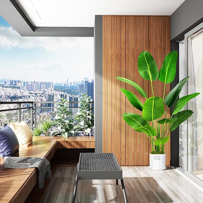 5.5ft Artificial Silk Bird of Paradise Palm Tree (65in) with 12 Trunks Faux Tree and Plastic Nursery Pot, Fake Plant for Office House Farmhouse Living Room Home Decor (Indoor/Outdoor)-CasaMuseHome