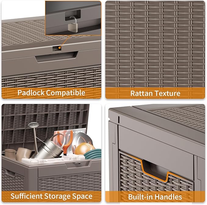 30 Gallon Resin Deck Box, Lockable Patio Outdoor Storage Box for Furniture, Garden Tools and Tools Storage, Waterproof Outside Storage Boxes - Grey-CasaMuseHome