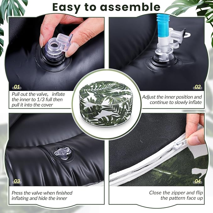 2 Pack Outdoor Inflatable Ottoman Waterproof Inflatable Pouf Foot Rest with Handle D21 x H9 Portable for Patio Camping Garden or Home-CasaMuseHome