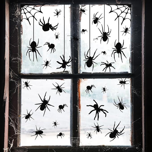 4 Sheets Spider Window Clings - Double-Sided Removable Glass Decals, Halloween Themed Window Stickers for Kids Party Decorations-CasaMuseHome
