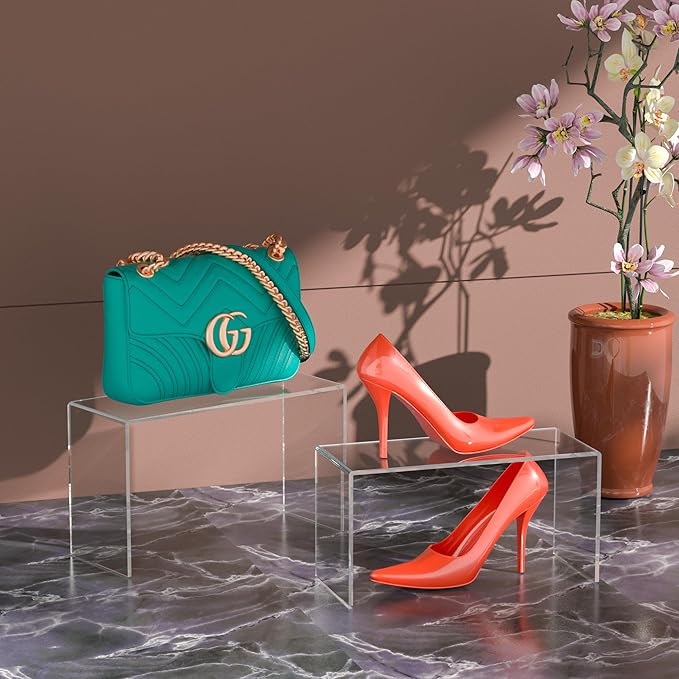 Acrylic Display Risers 6pcs, Clear Rectangular Display Organizer Stands, Acrylic Display for Funko Pop Figure, Desserts, Cupcake, Toys, Collectibles, Merchandises - 7.5''x8''x8.5''x9''x9.5''x10''-CasaMuseHome