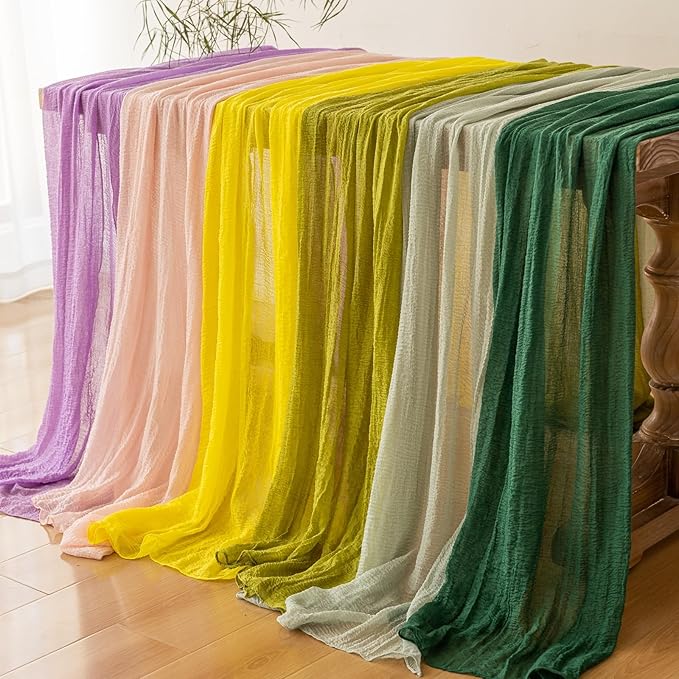 6pcs Yellow Gauze Rustic Cheesecloth Table Runner 120 Inch 10 FT for Wedding Baby Shower Bridal Shower Birthday Engagement Garden Outdoor Party Long Sheer Boho Decorations-CasaMuseHome