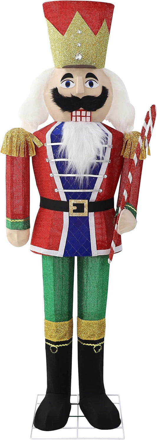 5FT Lighted Nutcracker with Candy Cane for Christmas Decoration, 3D Pre-Lit Iridescent Soldier Xmas Decor with 100 Warm White Lights, Glittered Standing Holiday Display for Outdoor, Indoor-CasaMuseHome