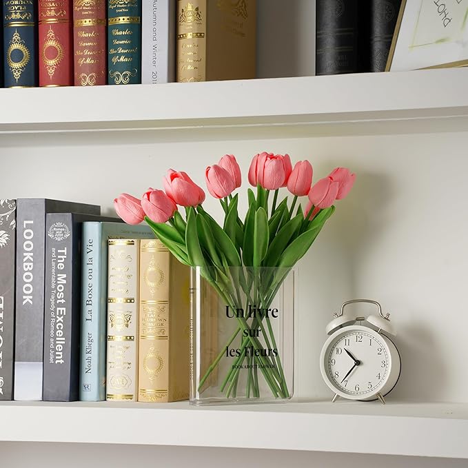 20pcs Pink Artificial Tulip Fake Flower 12.9 Inch Spring Mother's Day Easter Gift for Home Kitchen Wedding Decoration-CasaMuseHome