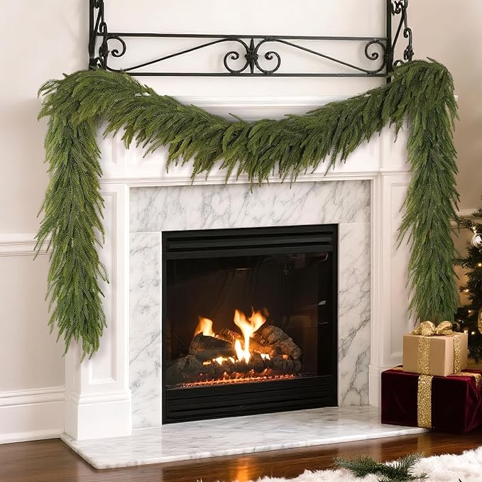 16FT Christmas Norfolk Pine Garland -1PCS, Artificial Pine Needles Garlands Faux Greenery Fake Garland for Holiday Fireplace,Table,Window,Stairs,Mante,Indoor Outdoor Decor-CasaMuseHome