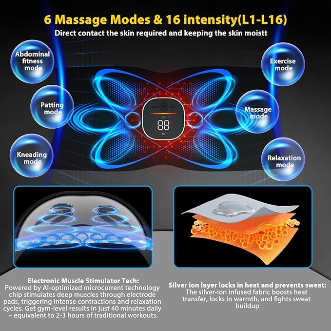 Ab Stimulator Muscle Toner, Abs Stimulator Abdominal Massage Belt with Heat for Belly Fat Burning & Cellulite Melting & Stomach Smooth Firming, Lower Back Massager for Women Men Pain Relief Gifts-CasaMuseHome