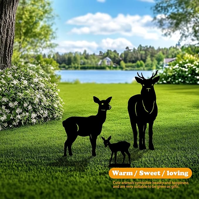 3 Pack Deer Metal Garden Decorative Stakes, Weather Proof Silhouette Statues for Yard, Patio,Outdoor Decor for Deer Lovers and Pet Owners-CasaMuseHome