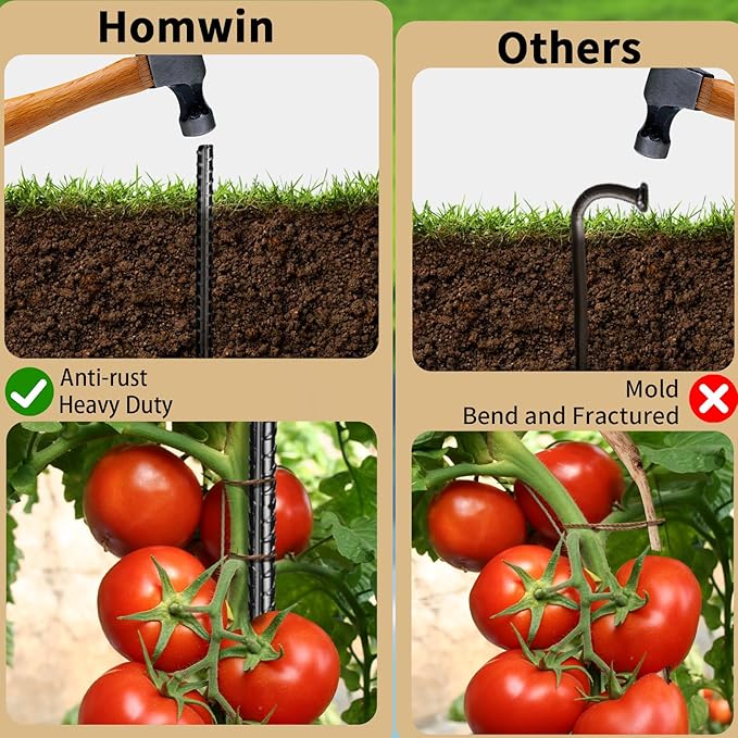 16 inches Rebar Stakes 18-Pack Heavy Duty Ground Stakes Rebar Spikes Garden Stakes Metal Steel Stake for Concrete and Timber Straight Black-CasaMuseHome