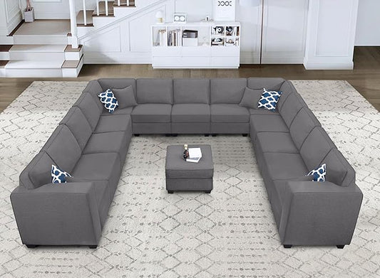 L Lengend Vansen Modular Sectional Sofa U Shaped Couch with Ottoman Modern Reversible Corner Sectional Couch for Living Room (Dark Grey, U Shaped Sofa-6)-CasaMuseHome