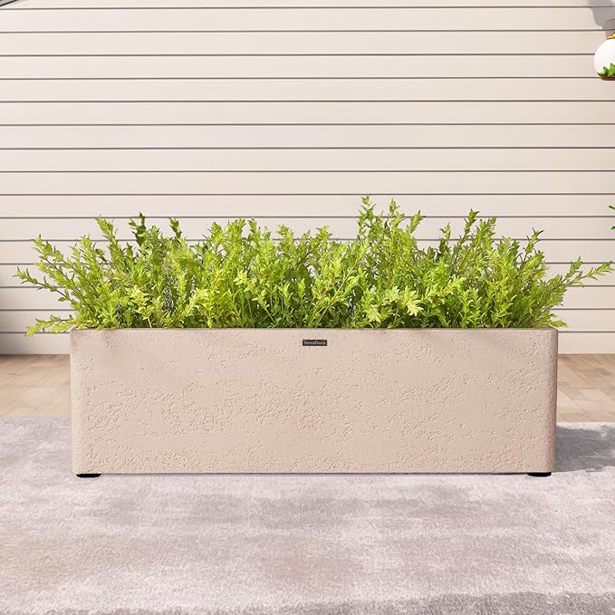 31 Inch Rectangular Concrete Planter,Durable All-Weather Use with Drainage Holes,Large Rectangular Planter for Outdoor Indoor Plants-CasaMuseHome