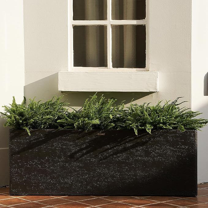 42 Inch Rectangular Concrete Planter（42Lx14Wx15H，58 Pounds）,Durable All-Weather Use with Drainage Holes,Large Rectangular Planter for Outdoor Indoor Plants-CasaMuseHome