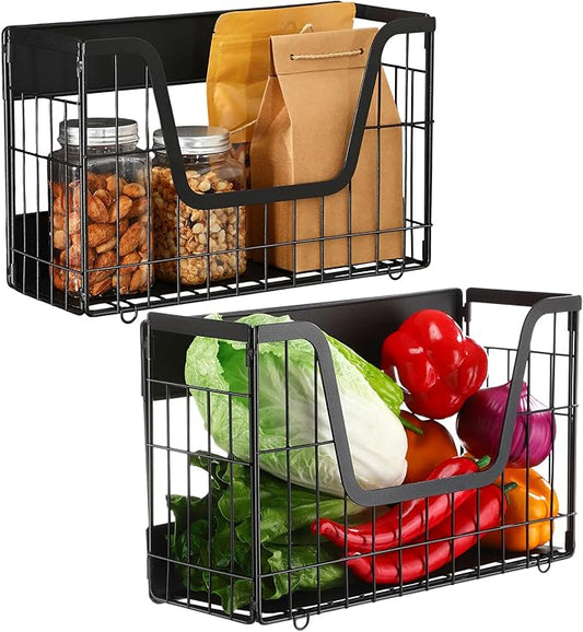 2 Pack Magnetic Shelf for Fridge Fruit Storage Container Fridge Magnetic Baskets Fruit Potato Onion Storage Bins, Pantry Organizer Refrigerator, Kitchen Counter, Cabinet, 12.4 x 7.9 x 5 Inch-CasaMuseHome