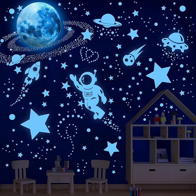 530 Glow in The Dark Stars Ceiling Stars Glow in The Dark Glow Moon and Space Wall Decals Astronaut Universe Galaxy Planet Wall Stickers Glowing Wall Stickers Kid Boys Living Room Decor-CasaMuseHome