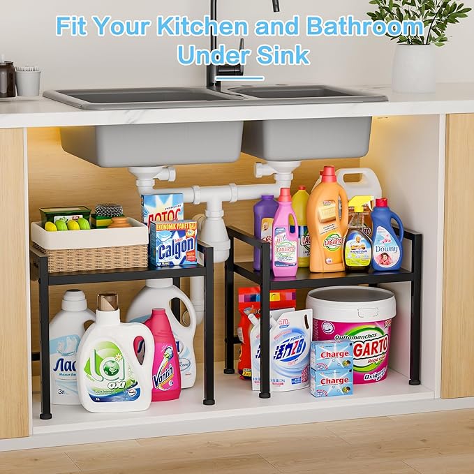 17.3 Inches Metal Storage Shelves,150LBS Heavy Duty Shelving Units and Storage For Small Appliance,Adjustable Utility Storage and Organization Shelf Rack For Kitchen Cabinet Closet Under Sink Pantry-CasaMuseHome