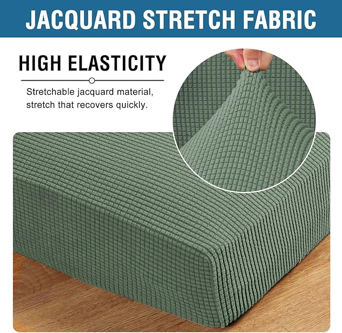 H.VERSAILTEX Super Stretch Individual Seat Cushion Covers Sofa Covers Couch Cushion Covers Slipcover Sets Thick Jacquard Textured Twill Fabric (1 Piece Loveseat Cushion Cover, Loden Frost)-CasaMuseHome