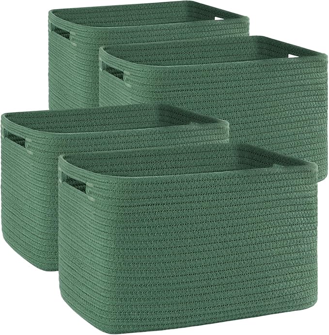 4 Pack Storage Baskets for Organizing, Woven Baskets for Shelves - Perfect for Toys, Books, Towels, and Clothes, Durable Gift Basket Bins Toy Storage, 12.7''L x9''W x7.8''H, Green-CasaMuseHome
