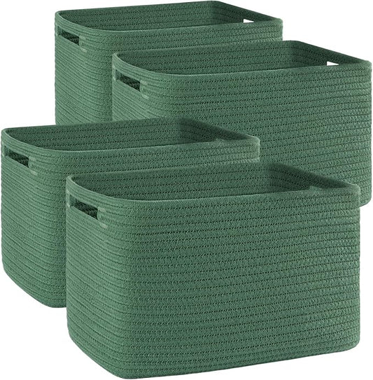 4 Pack Storage Baskets for Organizing, Woven Baskets for Shelves - Perfect for Toys, Books, Towels, and Clothes, Durable Gift Basket Bins Toy Storage, 12.7''L x9''W x7.8''H, Green-CasaMuseHome