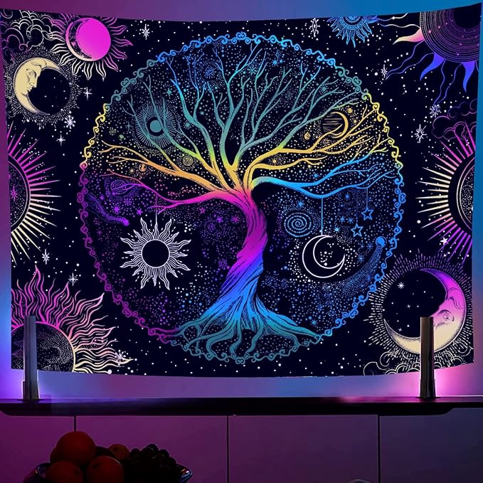 AACKart Blacklight Tapestry for Bedroom - Spiritual Tree of Life Wall Tapestry Glow in the Dark Wall Hanging 59.1 x 51.2 inches-CasaMuseHome