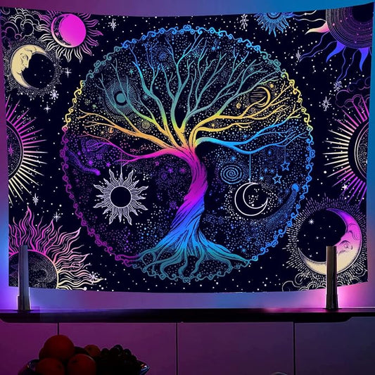 AACKart Blacklight Tapestry for Bedroom - Spiritual Tree of Life Wall Tapestry Glow in the Dark Wall Hanging 78.7 x 59.1 inches-CasaMuseHome