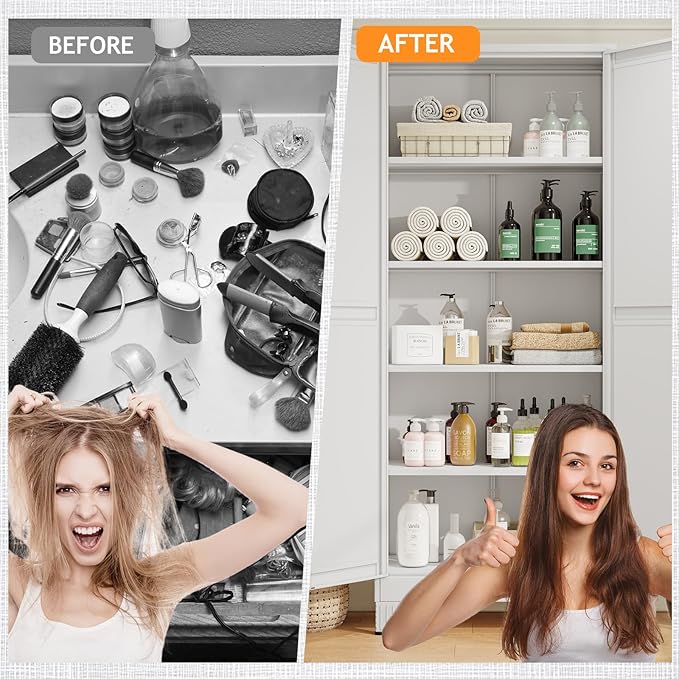 71" Tall Metal Pantry Storage Cabinet with Doors and 4 Adjustable Shelves, White Kitchen Food Pantry Cabinets, Tall Freestanding Cupboard for Kitchen, Dining Room or Living Room-CasaMuseHome