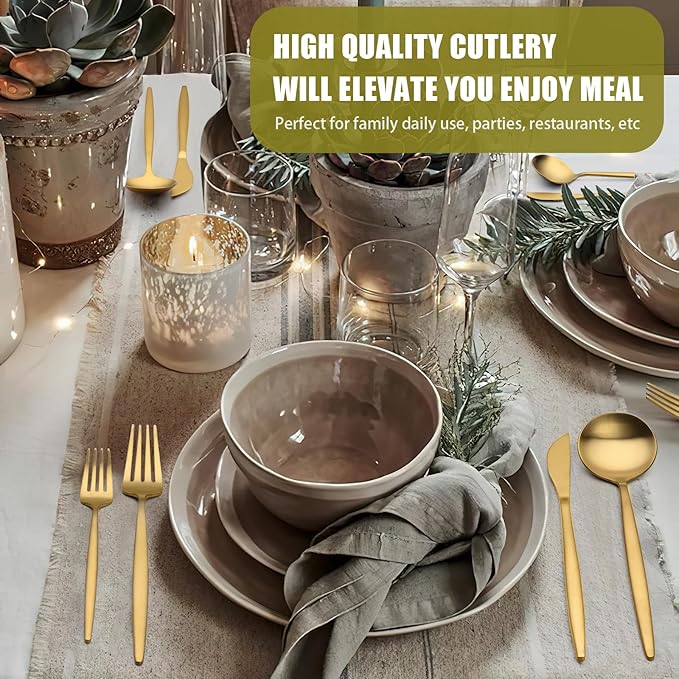 20 Piece Gold Silverware Set for 4, Terlulu Stainless Steel Flatware Set, Gold Cutlery Set Utensils Set, Tableware Include Forks Knives Spoons for Home Kitchen Restaurant Wedding, Satin Finish-CasaMuseHome