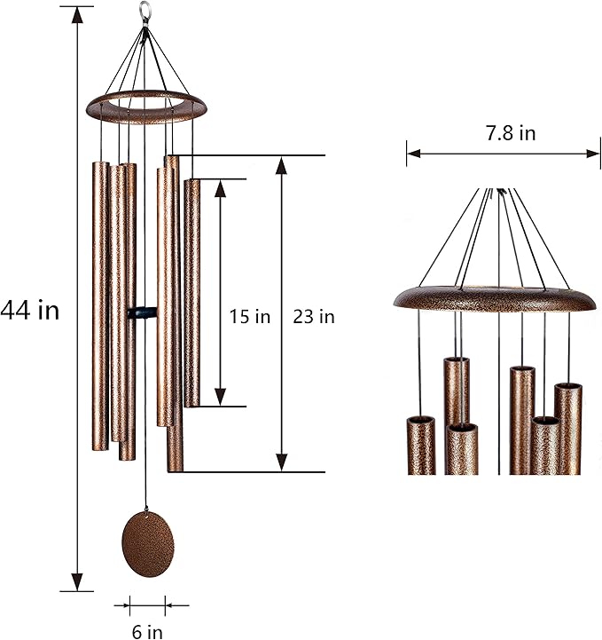 44 Inch Wind Chimes for Outside Deep Tone Sound Like Church Bell Rings Memorial Mother Day Copper Vein 1pcs Thickness of Tube is 2.8mm Taiwan Made-CasaMuseHome