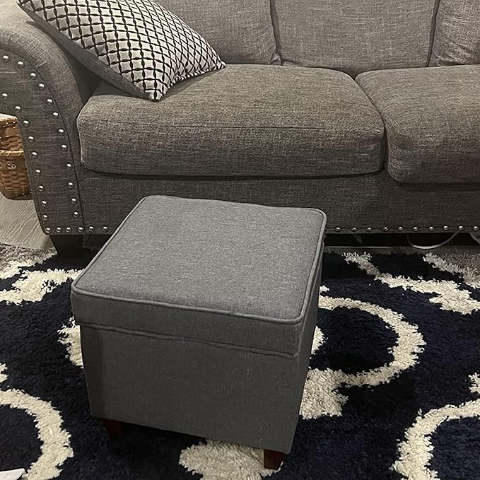 Adeco Chest and Footrest-Square Seat Storage Bench Ottoman, Gray-CasaMuseHome
