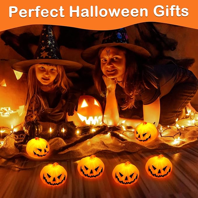 6 Pack Halloween Pumpkin Flameless Candles Battery Operated LED Tealight Candles for Home Room Decorations, Light Up Halloween Decorations Indoor for Table Party Office Fireplace-CasaMuseHome