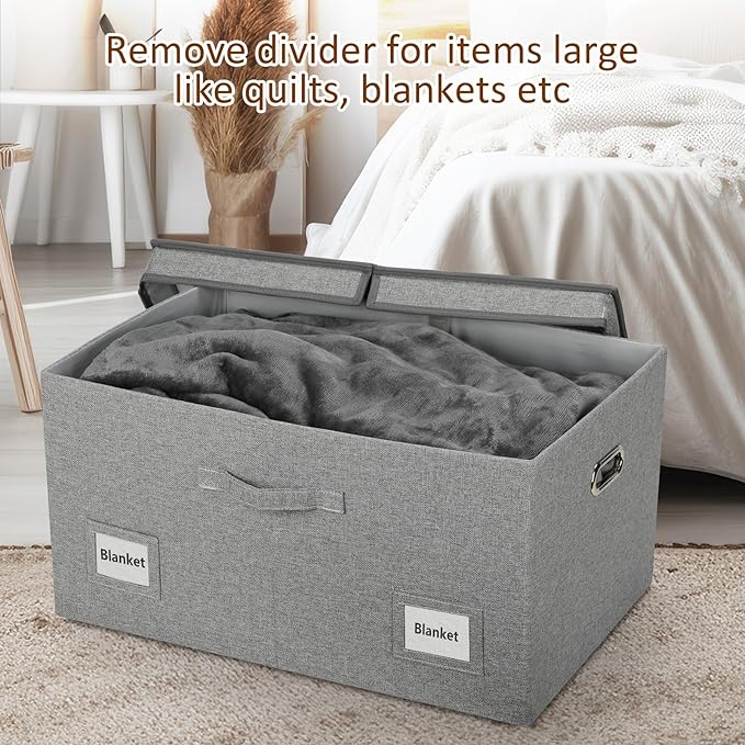 75 Quarts Extra Large Decorative Storage Bins with Lids, 3 Packs Gray Collapsible Storage Bins with Lids, Stackable Storage Bins Decorative Box Storage With Lid Extra Large-CasaMuseHome