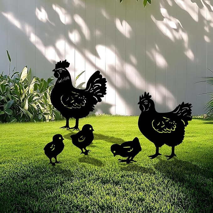 5 Pack Chicken Metal Garden Decorative Stakes, Weather Proof Silhouette Statues for Yard, Patio,Outdoor Decor for Chicken Lovers and Pet Owners-CasaMuseHome