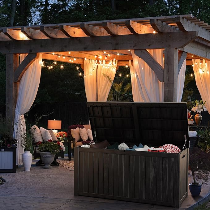 180 Gallon Deck Box Large Outdoor Storage for Patio Furniture,Outdoor Cushions,Garden Tools and Pool Supplies,Waterproof,Resin,Lockable(Black)-CasaMuseHome