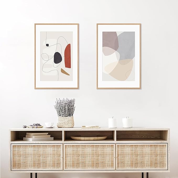 20x30 Poster Frame Set of 2 Natural Solid Oak Photo Frames with 16x24 Removable Mat Wall Hanging Large Handcrafted Frame with HD Plexiglass Wall and Tabletop Display Large Picture Frame-CasaMuseHome