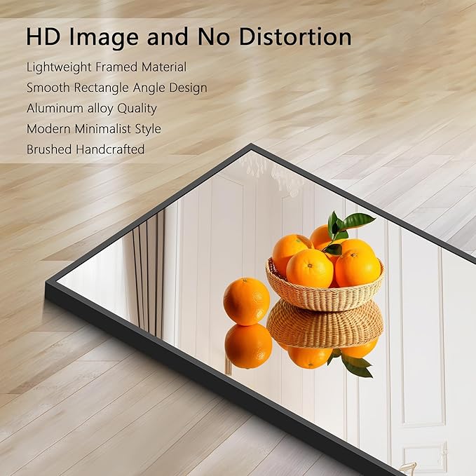 48x24In Black Bathroom Mirror for Wall, Rectangle Mirrors with Metal Frame, Bathroom Rectangular Mirror Modern Wall Mirror for Bedroom Living Room, Entryway Hangs Horizontal or Vertical-CasaMuseHome