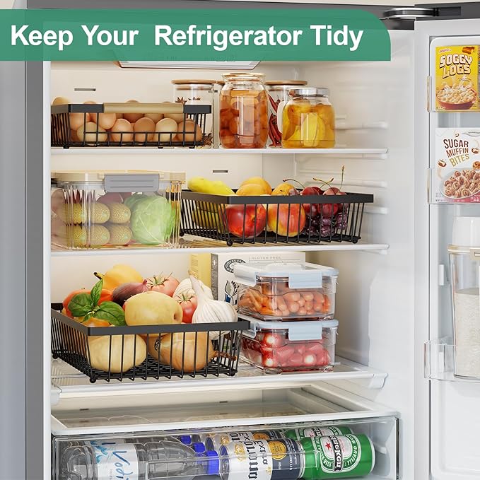 3 Tier Fruit Basket for Kitchen Counter with 2 Banana Hangers, Countertop Metal Fruit Bowl with Wooden Handle, Large Storage Stand for Vegetables, Snacks, Breads, Produce Storage – Black-CasaMuseHome