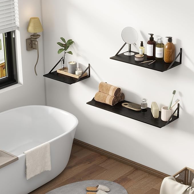 36"W x 12"D Floating Shelves, Black Deep Floating Shelves for Wall with Brackets, 12 Inch Deep Wall Shelves for Books, Wide Display Storage Shelves for Bathroom, Living Room, 36 Inch Long, Set of 2-CasaMuseHome