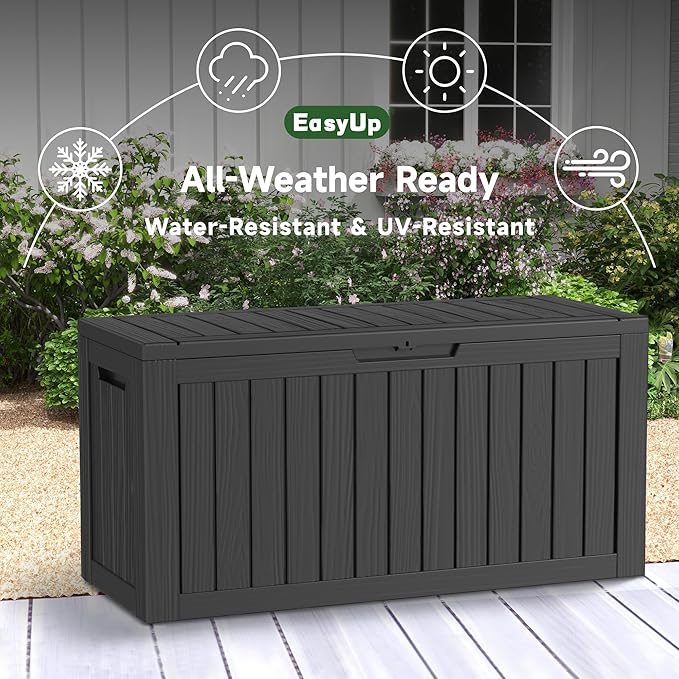 85 Gallon Deck Box Waterproof,Outdoor Storage Box Lockable for Patio Cushions,Garden Tools,Pool Accessories with Hydraulic Rod, UV-Resistant and Durable for Patio,Garden Use-CasaMuseHome