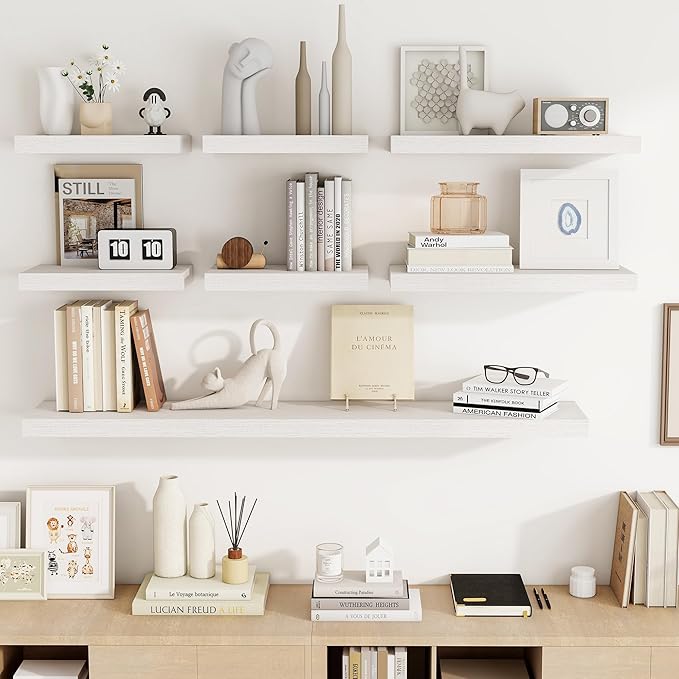 16 Inch Floating Shelves, 16"x9.25"x1.5" Inch Deep Floating Shelves for Wall, Wooden Shelves for Bathroom, Bedroom, Living Room, Cream White Oak-CasaMuseHome