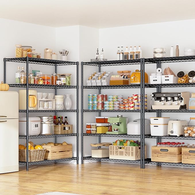 5 Tier Storage Shelves 71"H Wire Shelving Adjustable Metal Shelving,1000LBS Pantry Shelves Sturdy Steel Wire Shelf for Kitchen Commercial Pantry Garage Warehouse ,71"H X35.5"W X13.8"D, Black-CasaMuseHome