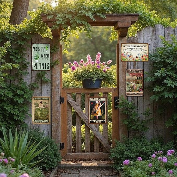 5 Pack Garden Signs Vintage Metal Tin Signs For Outside Garden Signs Decorative Outdoor Plant Lover Gifts Gardening Gift For Women Yard Sign Funny Gardening Decor 12x8 Inch-CasaMuseHome