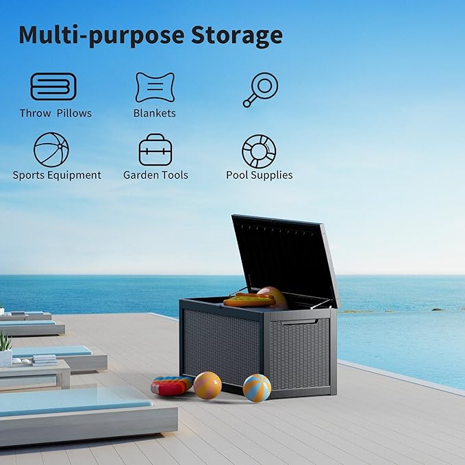 320 Gallon Outdoor Storage Box Waterproof Lockable Resin Deck Box Large, Patio Storage Bin for Pool Accessories Cushion Furniture, Garden Tools, UV-Resistant Outside Delivery Black-CasaMuseHome