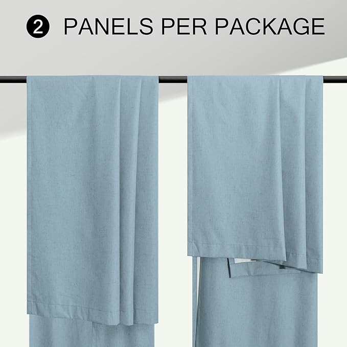 100% Blackout Curtains 90 Inches Long for Living Room 2 Panels Set Light Blocking Heat Darkening Energy Saving Curtain Window Coverings Coastal Beach Linen Farmhouse Drapes Bedroom Stone Blue Chambray-CasaMuseHome