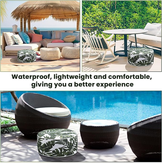 2 Pack Outdoor Inflatable Ottoman Waterproof Inflatable Pouf Foot Rest with Handle D21 x H9 Portable for Patio Camping Garden or Home-CasaMuseHome