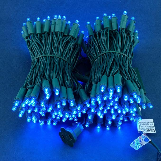 200 Count Blue Wide Angle LED Christmas Lights, 66 ft Green Wire UL Certified Commercial Grade 5mm Holiday String Light Set (Blue)-CasaMuseHome