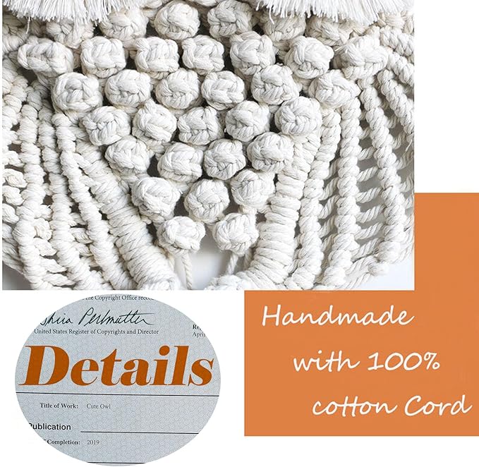 Achart Owl Macrame Wall Hanging-Hand Woven Boho Tapestry-Macrame Wall Decor -Owl Decor for Bedroom, Living Room, Nursery (Beige-L&S)-CasaMuseHome