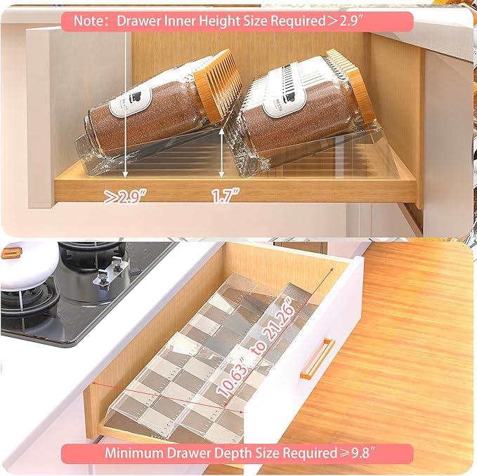 4-Tier Non-Slip Spice Drawer Organizer, 4-Pack Checkered Frosted Clear Acrylic, Expandable (11''-22'') Spice Rack for Kitchen Drawer Storage – Holds Seasonings, Herbs, and Spices (Jars Not Included)-CasaMuseHome
