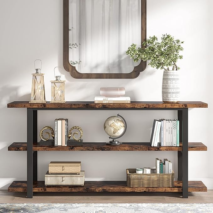 70.8 Inch Extra Long Console Table for Entryway, Narrow Hallway Table, Wood Sofa Table with 3 Tier Storage Shelves for Living Room-CasaMuseHome