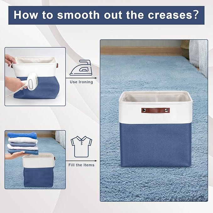 13x13 Cube Storage Bins, Collapsible Fabric Storage Box, 4 Pack Closet Baskets with Handles for Organizing, Shelf, Toys, Clothes, Home, Office, Nursery (NavyBlue&White)-CasaMuseHome